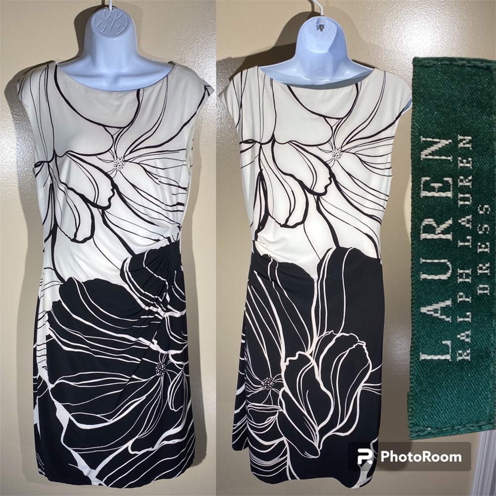 Lauren Ralph Lauren sleeveless mini dress women’s 12 cream and black floral EUC